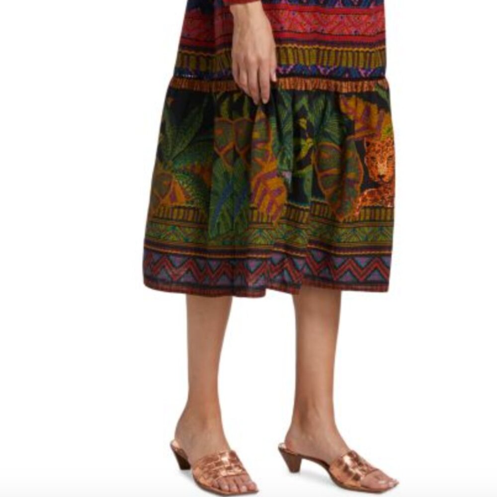 Farm Rio Forest Tapestry Midi Dress Geometric Jungle Linen Blend Tassel XS $265 - Picture 7 of 10